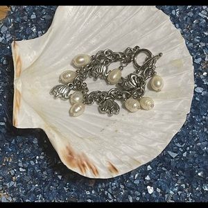 Sterling Silver & Pearl Charm Toggle Bracelet.